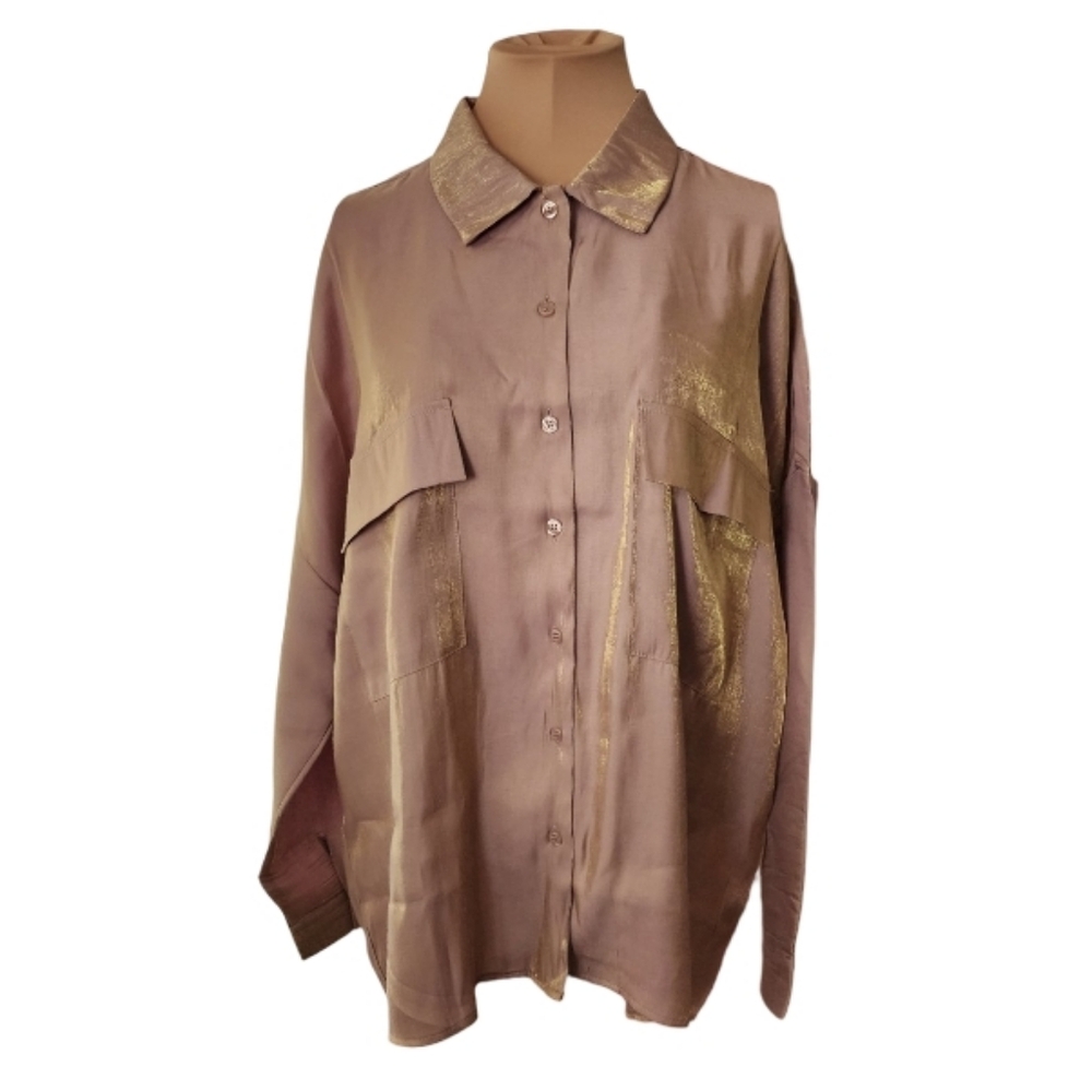 Live‎ 4 Truth Women's Large Oversized Tan Two-tone Iridescence Blouse